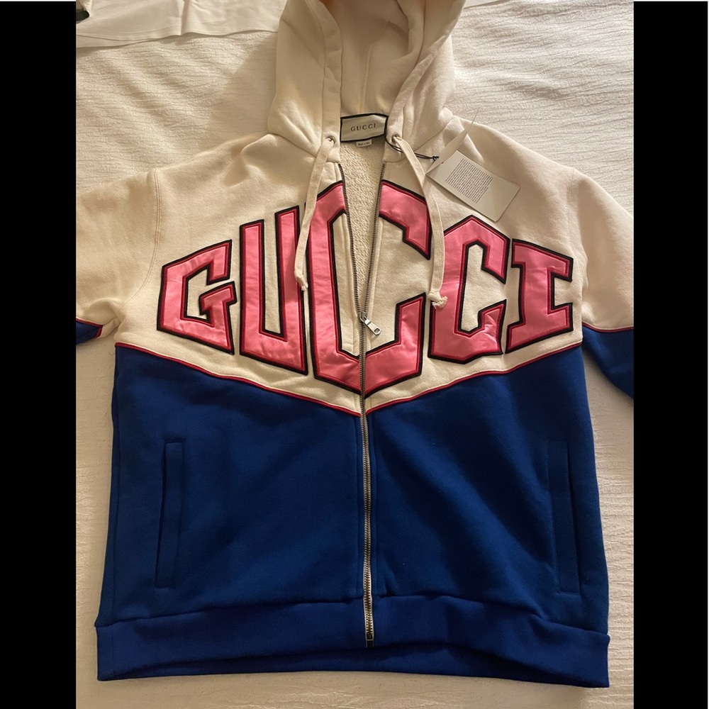 Gucci Multi Color Hooded Sweatshirt With Gucci  Embroidery Sz S - Picture 6 of 11